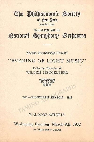 Mengelberg, Willem - Lot of 4 Concert Programs 1922-1923