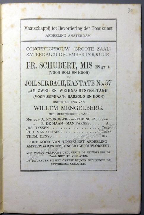 Mengelberg, Willem - Lot of 8 Concertgebouw Orchestra Programs 1909-1922 - Tamino