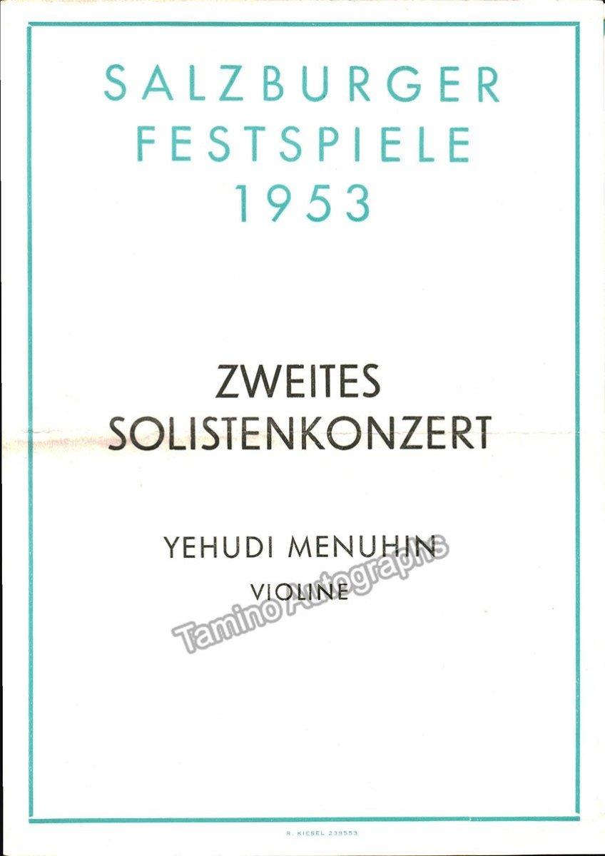 Menuhin, Yehudi - Salzburg Festival Concert Program 1953 with ticket stub