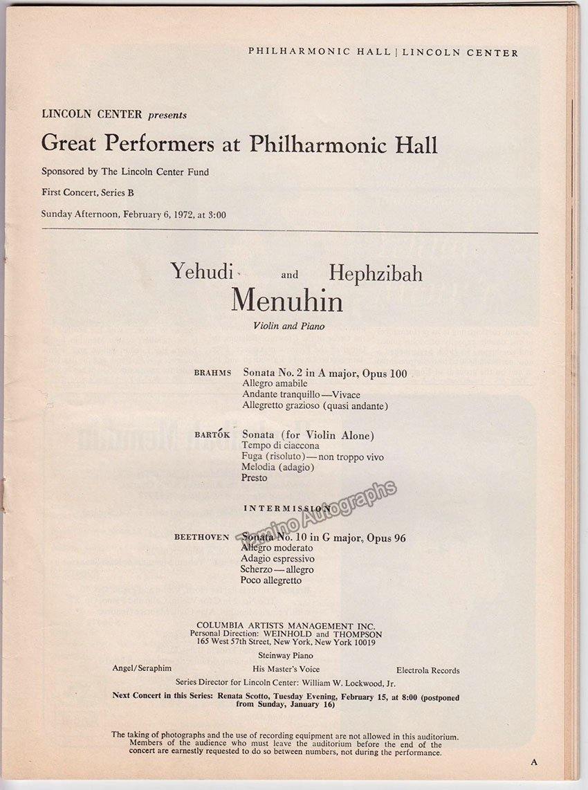 Menuhin, Yehudi - Set of 2 Concert Programs 1971 & 1972