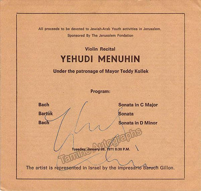 Menuhin, Yehudi - Signed Program Jerusalem 1971