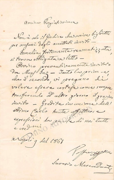 Mercadante, Saverio - Autograph Letter Signed 1861