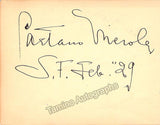 Merola, Gaetano - Album Page Signed 1929