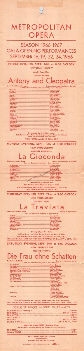 Met Opera Opening Gala Playbill 1966