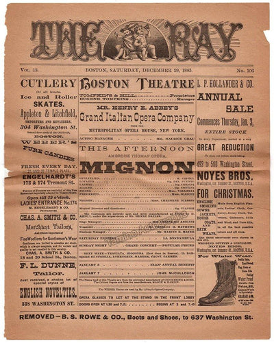 Metropolitan Opera - Concert Program Page Tour Boston 1883
