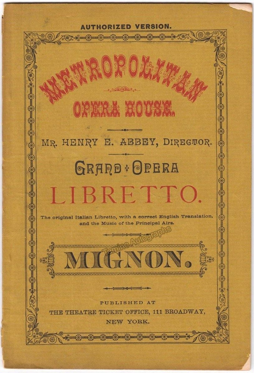Metropolitan Opera - Concert Program Page Tour Boston 1883 - Tamino