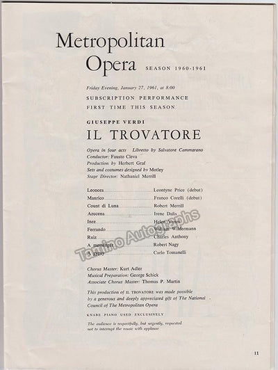Metropolitan Opera - Franco Corelli & Leontyne Price Debut Program 1961