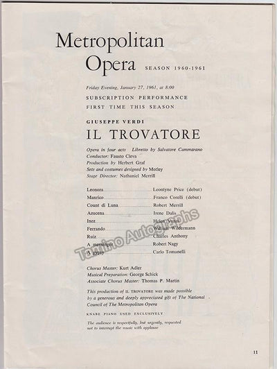 Metropolitan Opera - Franco Corelli & Leontyne Price Debut Program 1961