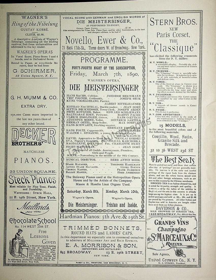 Metropolitan Opera - Full Program Lot 1889-1900 - Tamino