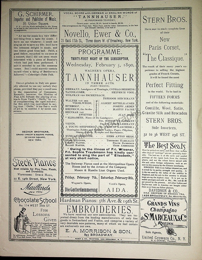 Metropolitan Opera - Full Program Lot 1889-1900 – Tamino