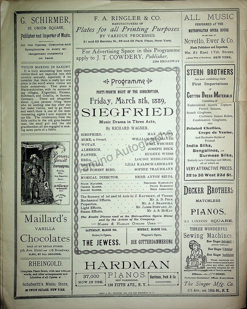 Metropolitan Opera - Full Program Lot 1889-1900 – Tamino