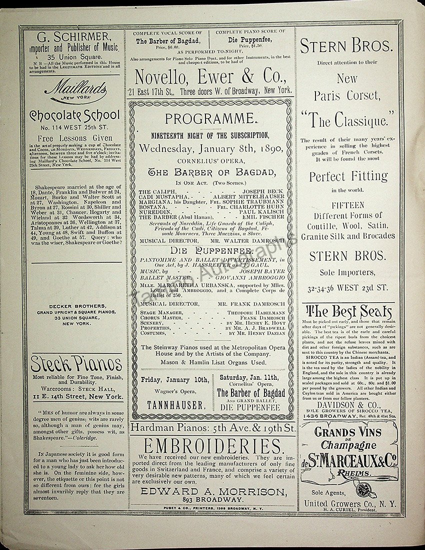 Metropolitan Opera - Full Program Lot 1889-1900 - Tamino