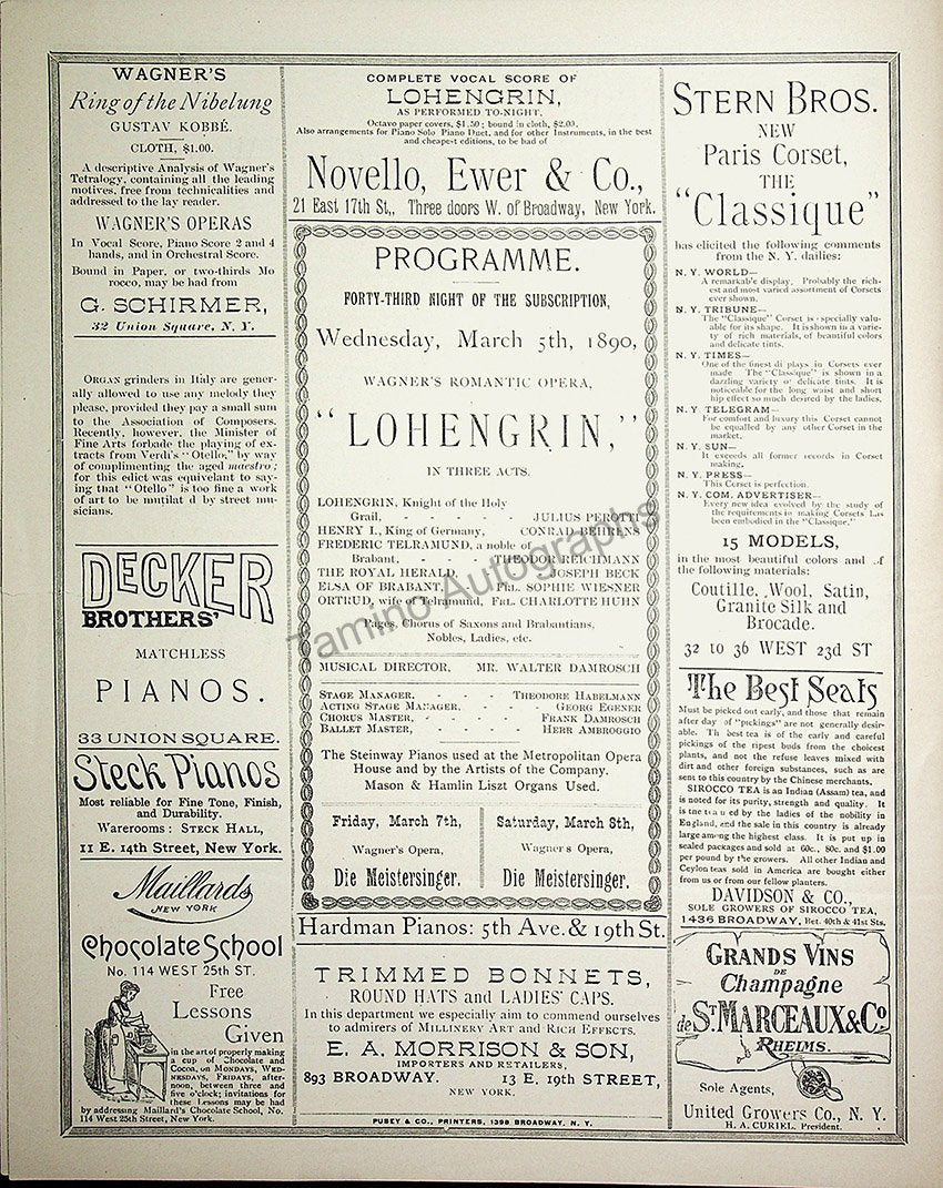Metropolitan Opera - Full Program Lot 1889-1900 – Tamino