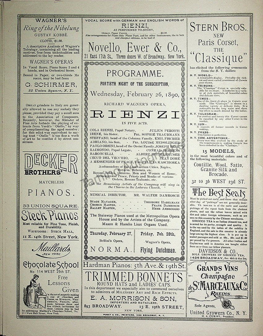 Metropolitan Opera - Full Program Lot 1889-1900 – Tamino