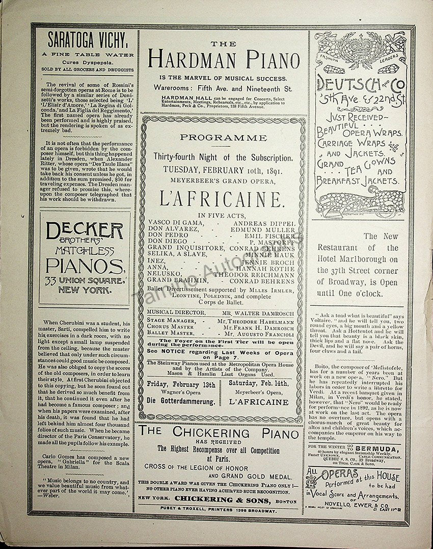 Metropolitan Opera - Full Program Lot 1889-1900