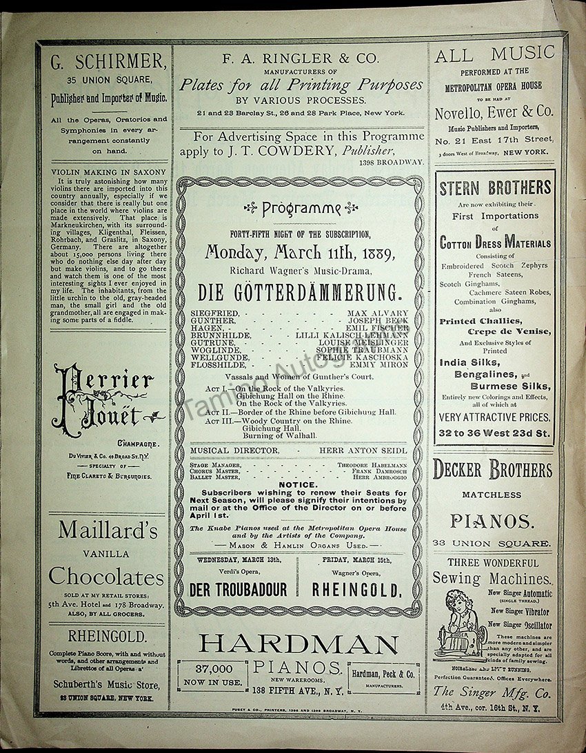Metropolitan Opera - Full Program Lot 1889-1900 – Tamino