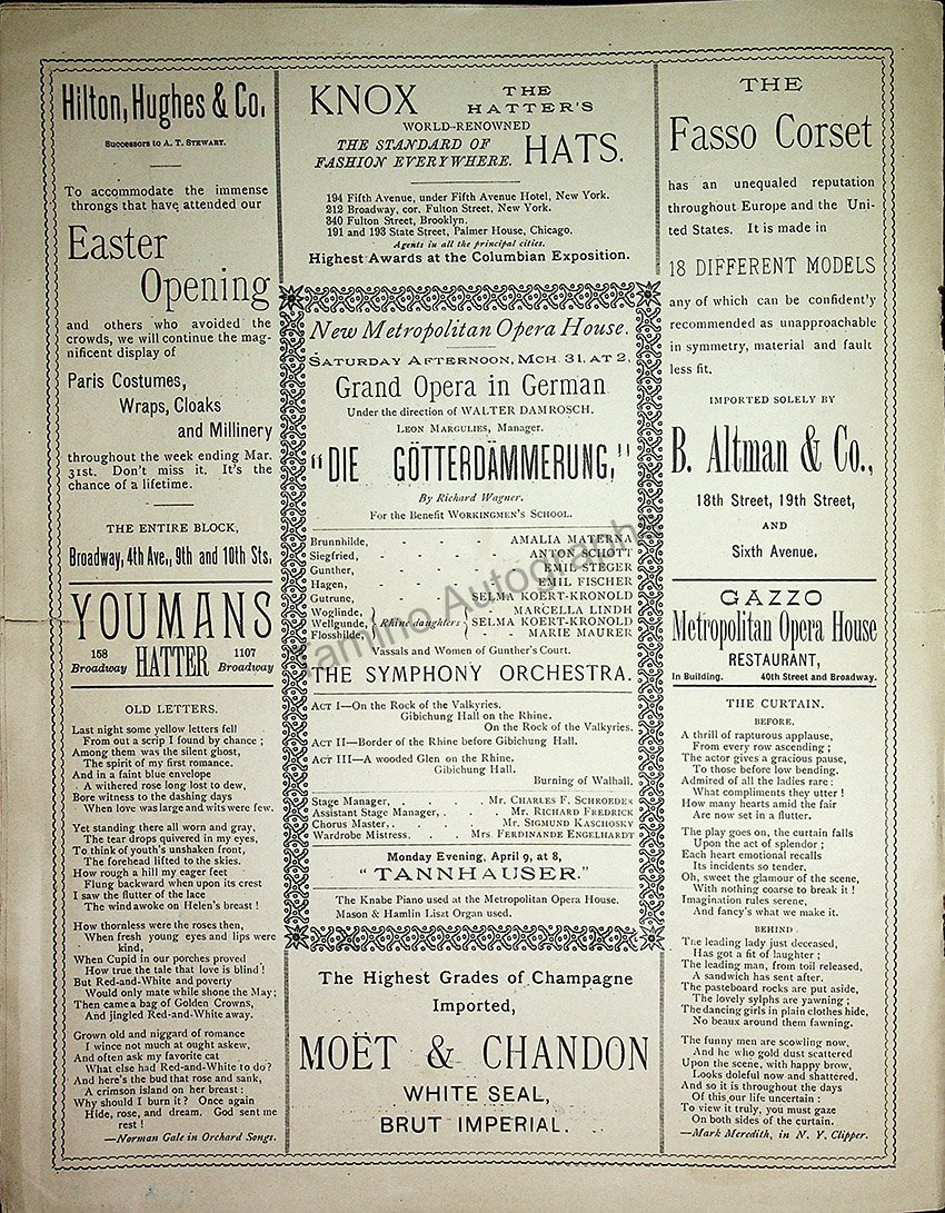 Metropolitan Opera - Full Program Lot 1889-1900 – Tamino