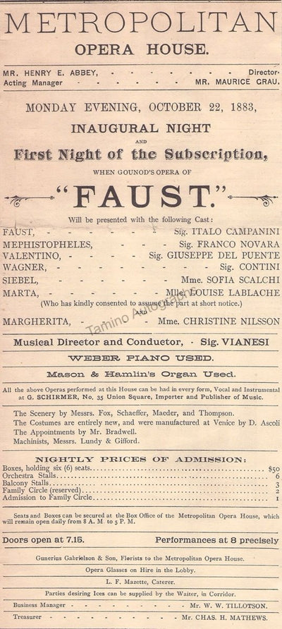Metropolitan Opera Inaugural Night and 2nd Night Clips 1883 !