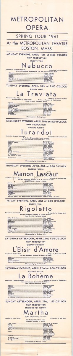 Metropolitan Opera - Lot of "Snake-style" Playbills 1961-1963