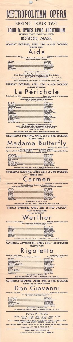 Metropolitan Opera - Lot of "Snake-style" Playbills 1971-1974