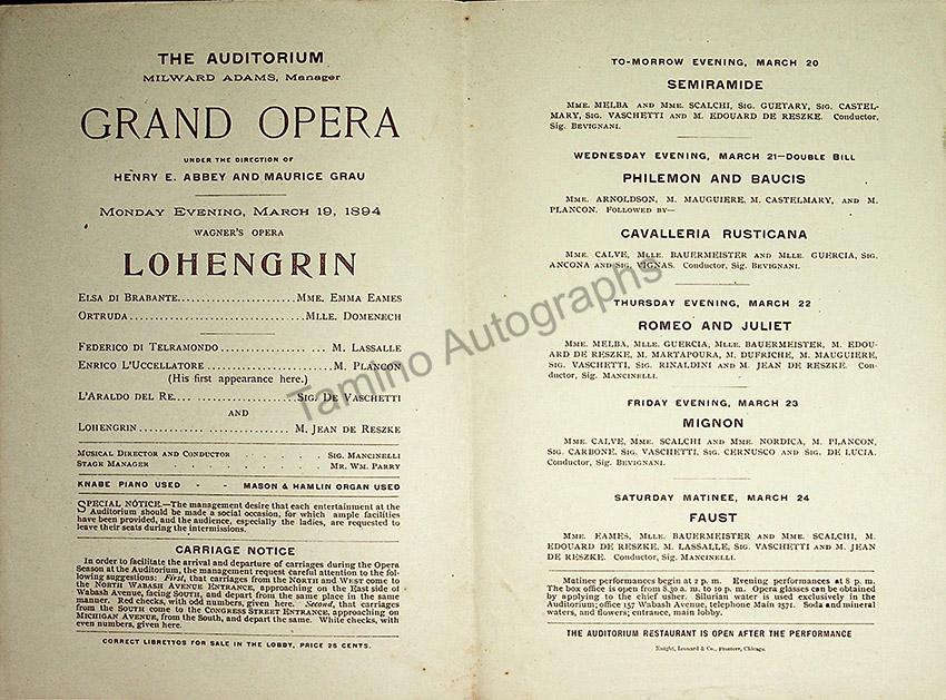 Metropolitan Opera on Tour - Chicago Programs 1894-1905 - Tamino