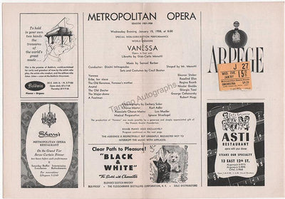Metropolitan Opera - Program for the World Premiere of Vanessa