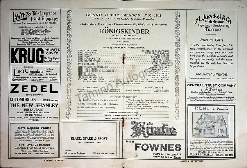 Metropolitan Opera - Program Lot 1910-1918 – Tamino