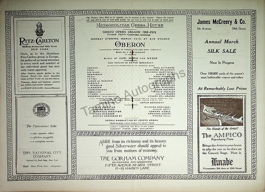 Metropolitan Opera - Program Lot 1910-1918 – Tamino