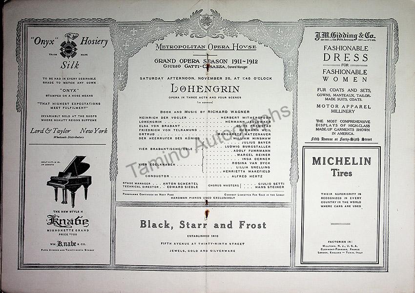Metropolitan Opera - Program Lot 1910-1918 – Tamino