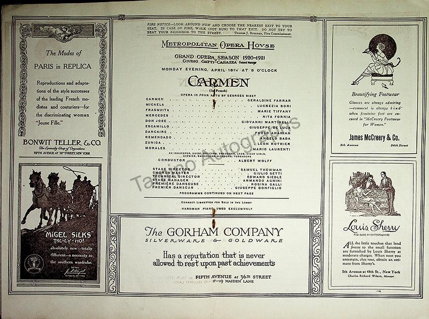 Metropolitan Opera - Program Lot 1920-1930 – Tamino Autographs