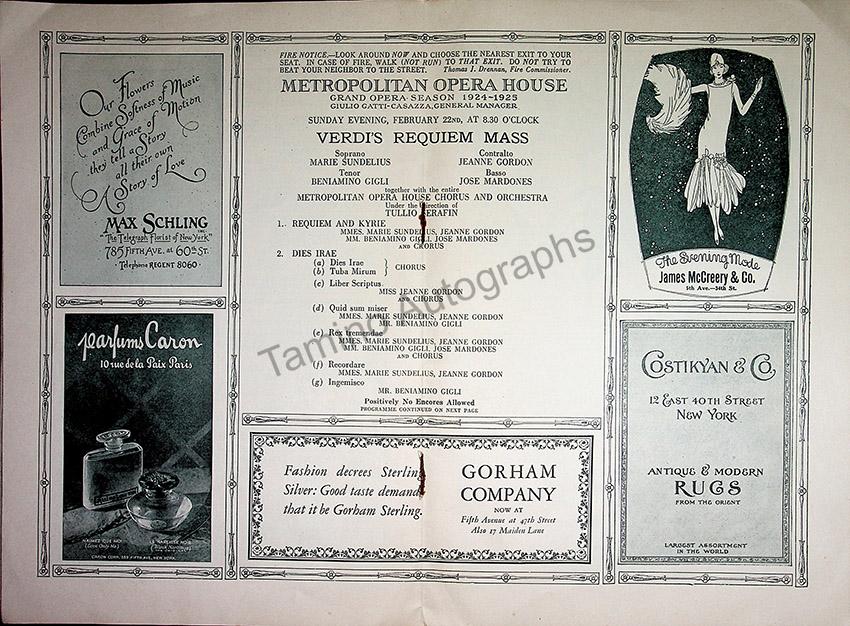 Metropolitan Opera - Program Lot 1920-1930 – Tamino Autographs