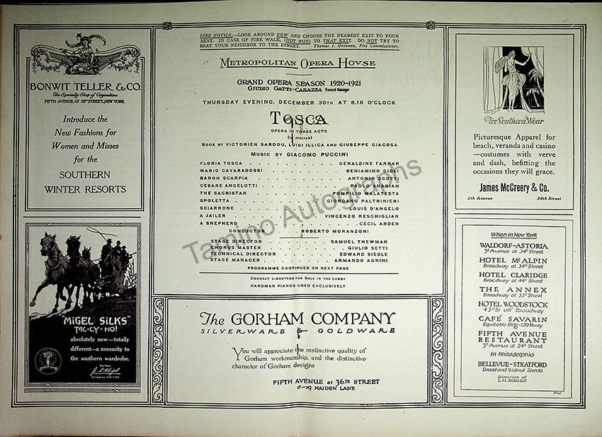 Metropolitan Opera - Program Lot 1920-1930 – Tamino Autographs