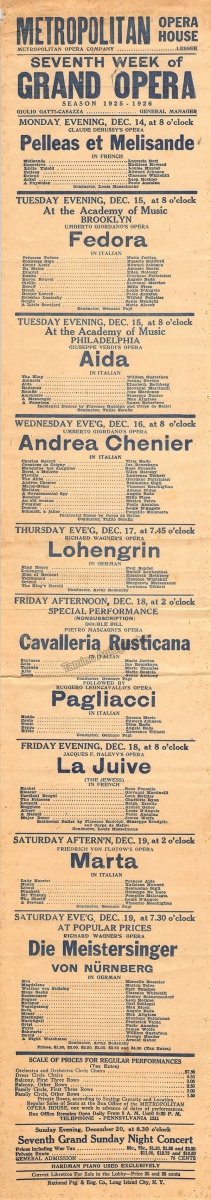 Metropolitan Opera - Set of 2 Snake-Style Playbills Season 1925-1926