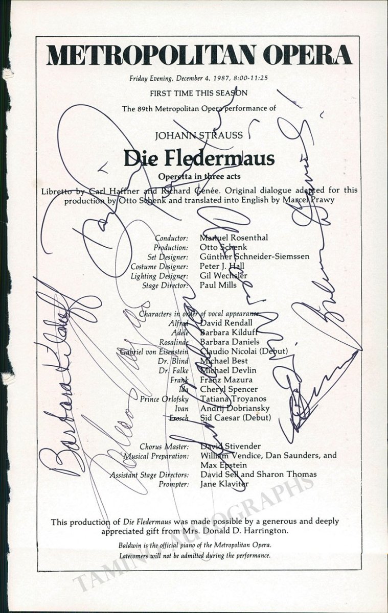Barbara Rendall Metropolitan Opera - Signed Cast Pages 1980-1989 (Various Autographs)
