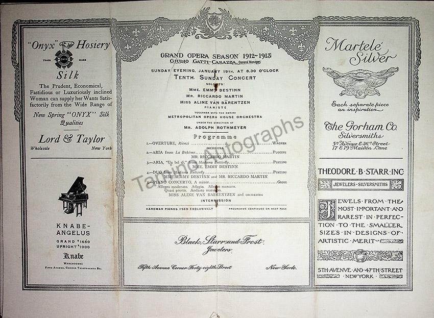 Metropolitan Opera - Sunday Concerts Program Lot 1910-1915 – Tamino