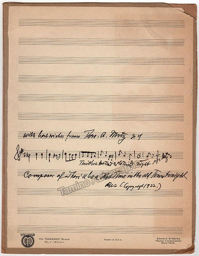 Metz, Theodor - Autograph Music Quote Signed from "A Hot Time in the Old Town Tonight"