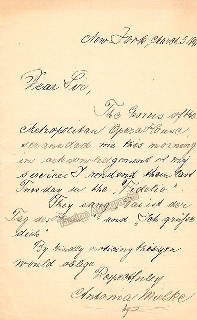 Mielke, Antonia - Autograph Note Signed 1891
