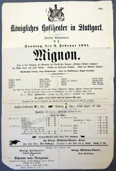 Mignon - Royal Court Opera, Stuttgart 1901 Playbill