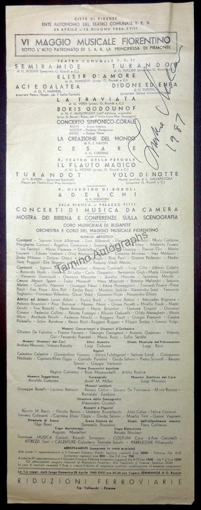 Milanov, Zinka - Signed Playbill Florence 1940 (1987)