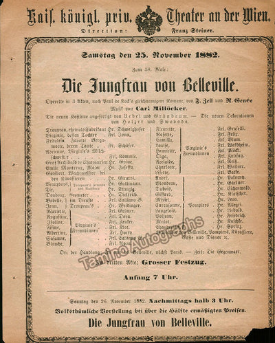 Millocker, Carl - Concert Program Vienna 1882