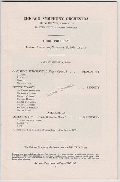 Milstein, Nathan - Concert Program Chicago 1958