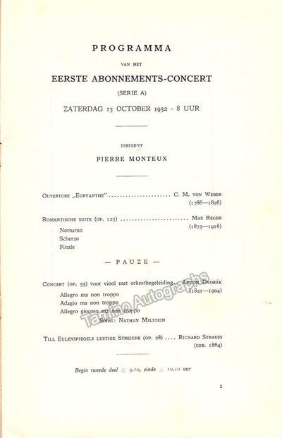Milstein, Nathan - Concert Program The Hague 1932 - Pierre Monteux