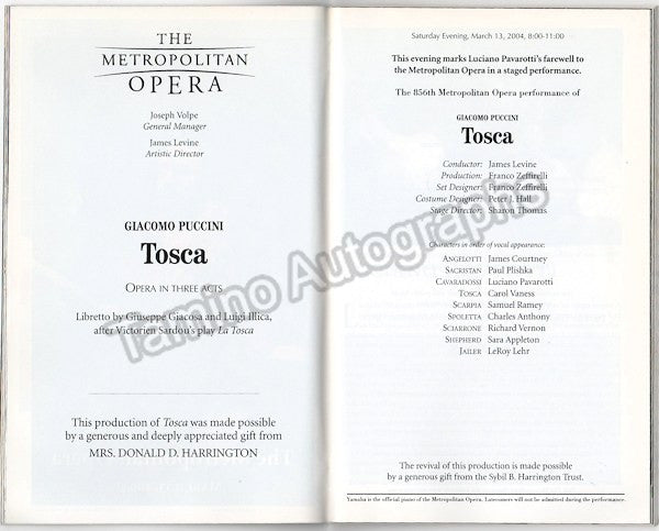 miscellaneous item pavarotti luciano met farewell program tosca march 13th 2004 1