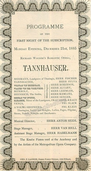 Tannhauser - Metropolitan Opera Program Clip 1885!