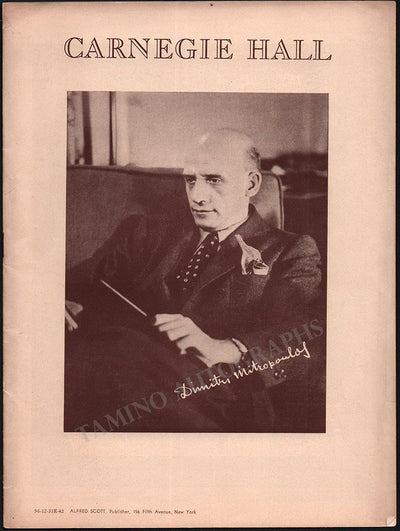 Mitropoulos, Dimitri - Concert Program Carnegie Hall 1942-43