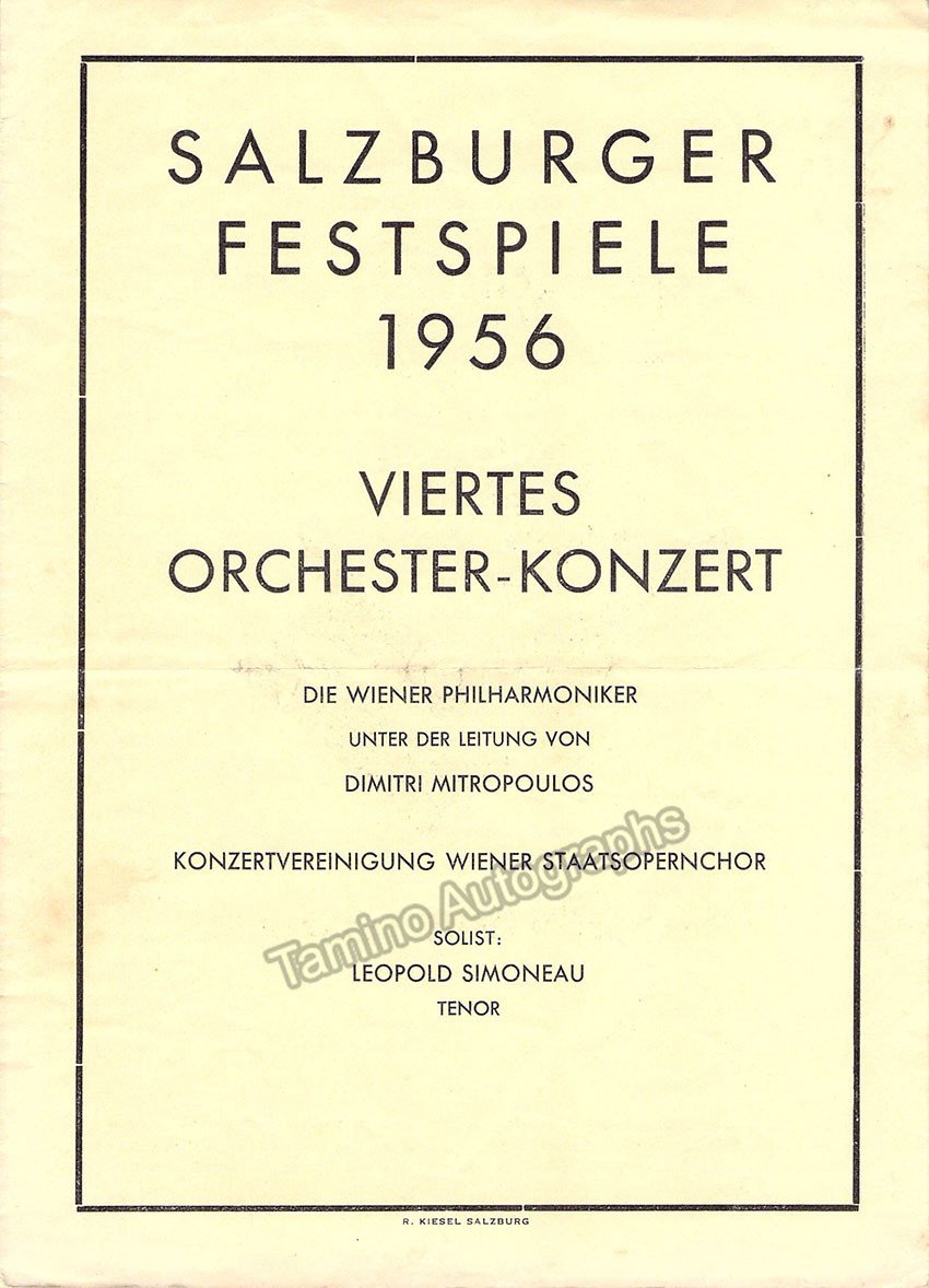 Mitropoulos, Dimitri - Concert Program Salzburg 1956 - Tribute to Wilhelm Furtwangler - Tamino