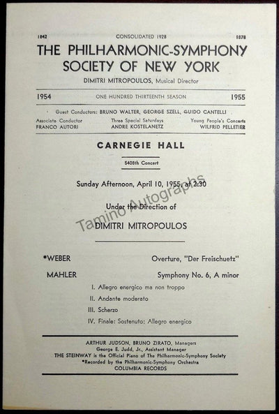 Mitropoulos, Dimitri - Program Carnegie Hall 1955