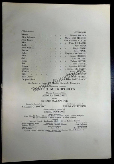 Mitropoulos, Dimitri - Program Fanciulla del West Florence 1954