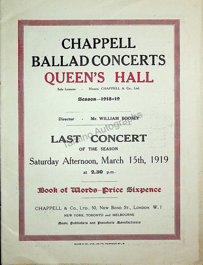 Moiseiwitsch, Benno - Concert Program London 1919