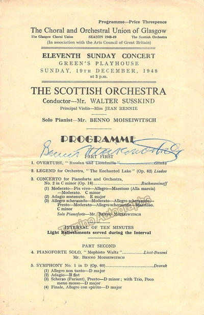 Moiseiwitsch, Benno - Signed Program Glasgow 1948
